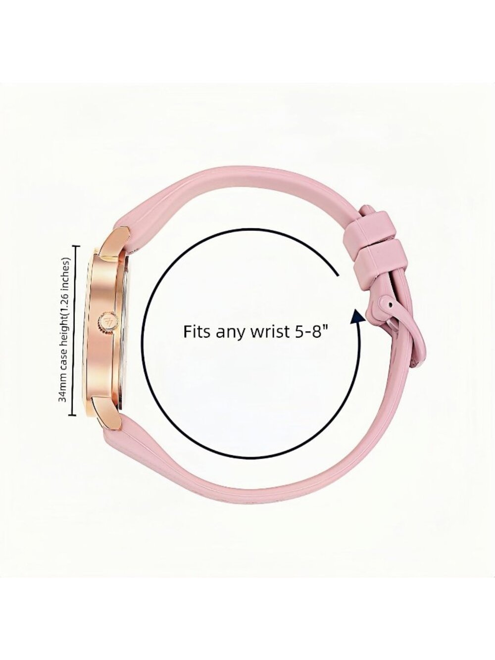 Women's Rose Gold Pink Silicone Strap Easy to Read Analog Large Face Wrist Watch - Picture 2 of 6
